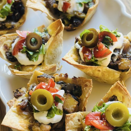 Cheesy Potato and Olive Taco Cups -